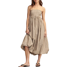 Lucky Brand Poplin Bubble Hem Maxi Dress - Brown Stripe