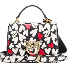 Pinko Mini Love Bag Top Handle Light with Hearts Print - Black/White/Antique Red/Gold