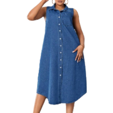 Shein Sxy Plus Size Women's Sleeveless Long Denim Dress