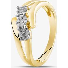 Gold - Women Rings Pure Brilliance 9ct Yellow Gold 0.15ct Diamond Flower Clusters Crossover Ring THR32829-15