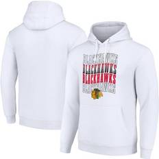 Starter Men's White Chicago Blackhawks Four Team Name Logo Fleece Pullover Hoodie