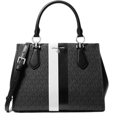 Michael Kors Marilyn Medium Signature Logo Stripe Satchel - Black/White