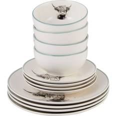 12-Piece Highland Cow White Dinner Set