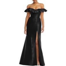 Alfred Sung Off The Shoulder Ruffle Satin Trumpet Gown - Black