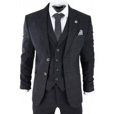 Men - XXL Suits Truclothing Men's Tweed Suit Peaky Blinders 1920s Gatsby Classic Tailored Fit 3-piece - True Black