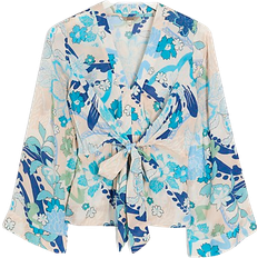 River Island Floral Tie Front Blouse - Blue