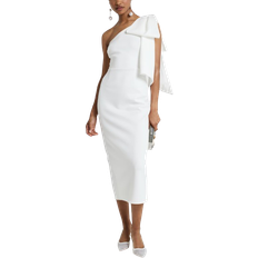 River Island One Shoulder Bow Bodycon Midi Dress - White