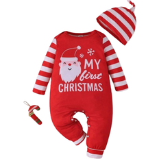 Shein 2pcs Baby Girl Christmas Holiday Long Sleeve Christmas Tree Letter Print Stripe Patchwork Hooded Romper