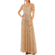 Mac Duggal Embellished Sequin Detail A-Line Gown - Antique Gold