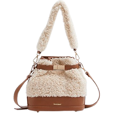 River Island Borg Bucket Cross Body Bag - Beige