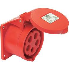 PCE 32A, 400V, Panel Mount Socket, 3P N E, Red, IP44