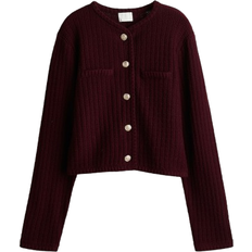 H&M Short Textured-Knit Cardigan - Burgundy