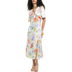 River Island Satin Floral Swing Midi Dress - White