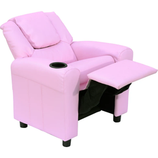 Pink Sitting Furniture Homcom Kids Faux Leather Recliner Armchair with Cup Holder