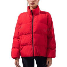 Shein VARSITIE Contrast Zipper Turtleneck Red Women Winter Coats