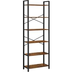 Wood Shelves Vasagle 6 Tier Vintage Brown/Inky Black Book Shelf 186cm