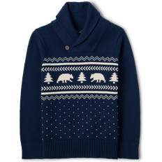 Boys - L Knitted Sweaters Gymboree Boys Bear Fairisle Shawl Neck Sweater in Tidal 10/12 100% Combed Cotton