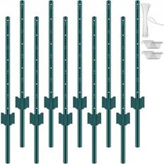 Green Fence Poles VEVOR 3 Feet Fence Post 10 Pack Heavy Duty Metal Fence Posts Green