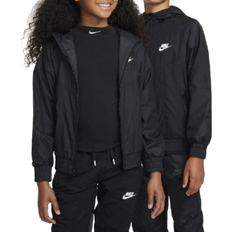 Nike Girls Outerwear Nike Big Kid's Sportswear Windrunner Hooded Repel Jacket - Black/Black/Black/White (FZ5516-010)