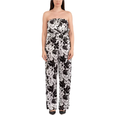 Michael Kors Palm Print Satin Tie Back Jumpsuit - Black/White