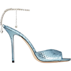 Jimmy Choo Saeda 100 Metallic Snake Printed Leather - Ice Blue/Crystal