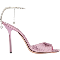 Jimmy Choo Saeda 100 Metallic Snake Printed Leather - Light Candy Pink/Crystal