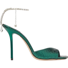 Jimmy Choo Saeda 100 Metallic Snake Printed Leather - Dark Green/Crystal