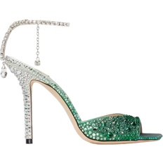 Green Heeled Sandals Jimmy Choo Saeda 100 Satin - Emerald/Crystal