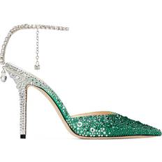 Green Heels & Pumps Jimmy Choo Saeda 100 Satin - Emerald/Crystal