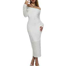 Shein Prive Women Off-Shoulder Side Slit Long Dress