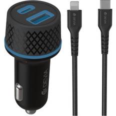 devia billaddare Extreme PD QC 1x USB-C 1x USB 52,5W svart USB-C Lightning-kabel