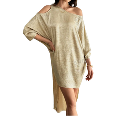 Shein Golden Asymmetric Collar Asymmetrical Neck Batwing Sleeve Casual Summer Dress