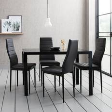 Glass Dining Sets Metro Lane Cecillia 4 Black Dining Set 70x120cm 5pcs