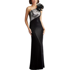 Tadashi Shoji Korra One Shoulder Metallic Contrast Gown - Steel/Black