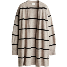 H&M Long Cardigan - Light Beige Marl/Striped