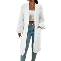 S - Women Cardigans Shein Essnce Dual Pocket Drop Shoulder Duster Cardigan