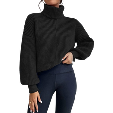 Shein Frenchy Rib-knit Turtleneck Drop Shoulder Jumper