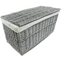 Topfurnishing Shabby Chic White Grey Black Wicker Chest Trunk Toy Blanket 75 x 39 x 40 cm Storage Box