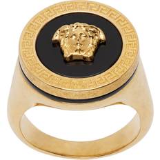 Gold Plated - Men Rings Versace Gold Enamel Medusa Ring K41T-Black-Tribute IT 23