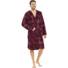 Men - Red Sleepwear Universal Textiles Foxbury Mens Coral Fleece Check Hooded Dress