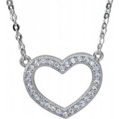 Precious Stars Jewelry 14k White Gold Cubic Zirconia Floating Open Heart Necklace