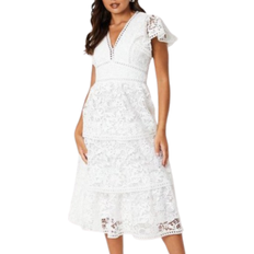 Coast Tiered Lace Trim Detail Midi Dress - White