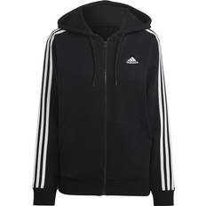 S - Women Jumpers Adidas Women Essentials 3-Stripes French Terry Regular Full-Zip Hoodie - Black/White