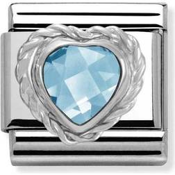 Nomination Composable Classic Link Heart Shaped Faceted Charm - Silver/Light Blue