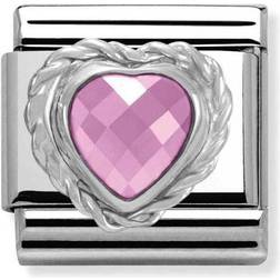 Nomination Composable Classic Heart-shaped Faceted Charm - Silver/Pink
