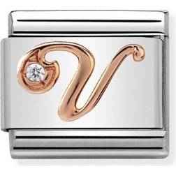 Nomination Composable Classic Link Letter V Charm - Silver/Rose Gold/White