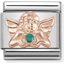 Nomination Classic Composable Good Luck Angel Charm - Silver/Rose Gold/Green