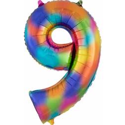 Amscan Foil Balloon SuperShape Number 9 Rainbow Splash