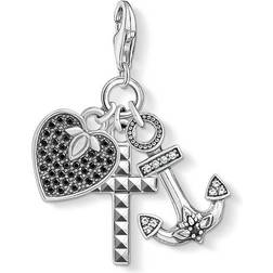 Thomas Sabo Charm Club Cross/Heart/Anchor Charm Pendant - Silver/Black/White