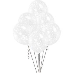 Unique Party Confetti Clear Balloons White 6-pack